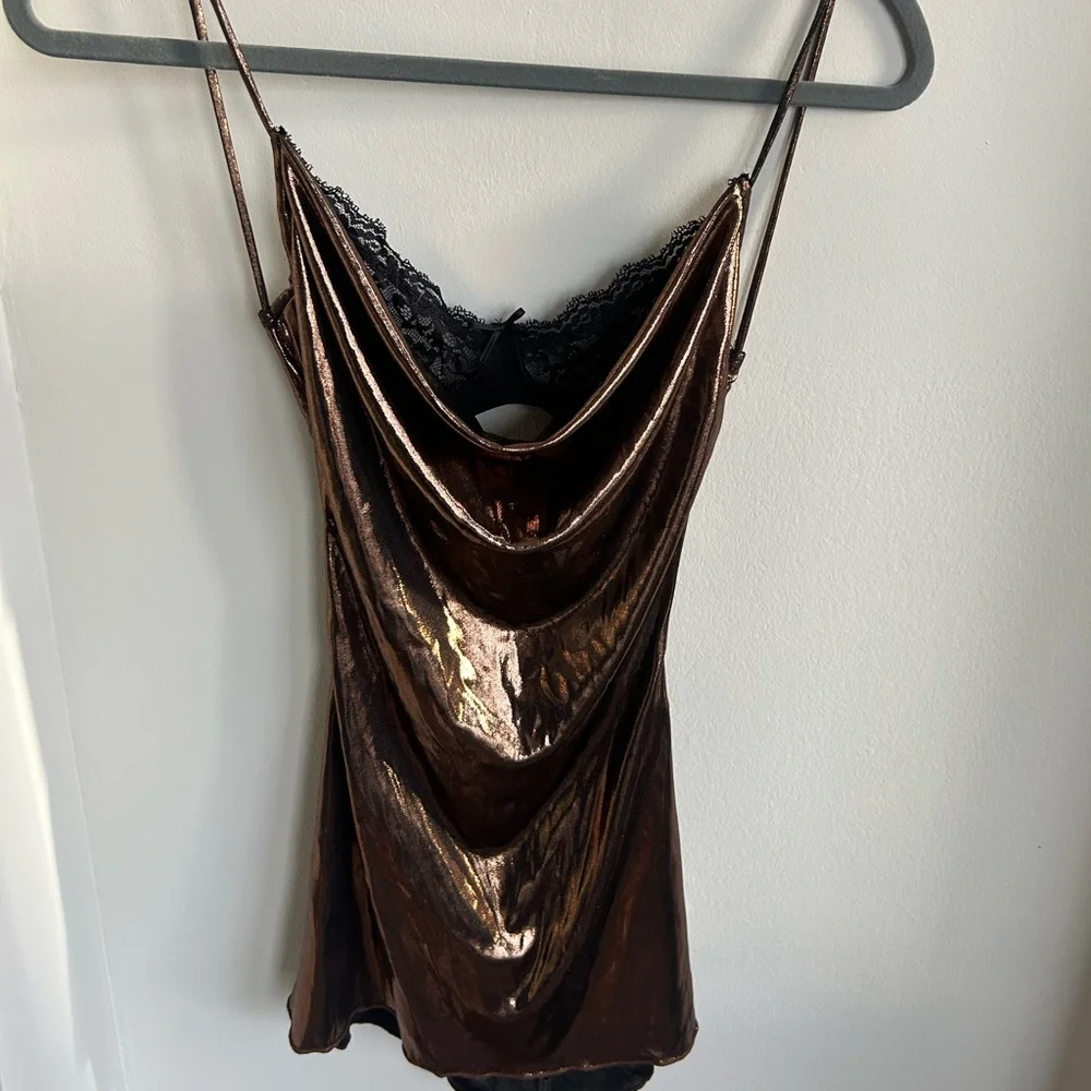 Jaded London Metallic Bronze Backless Mirage Slip Mini Dress - Picture 4 of 5